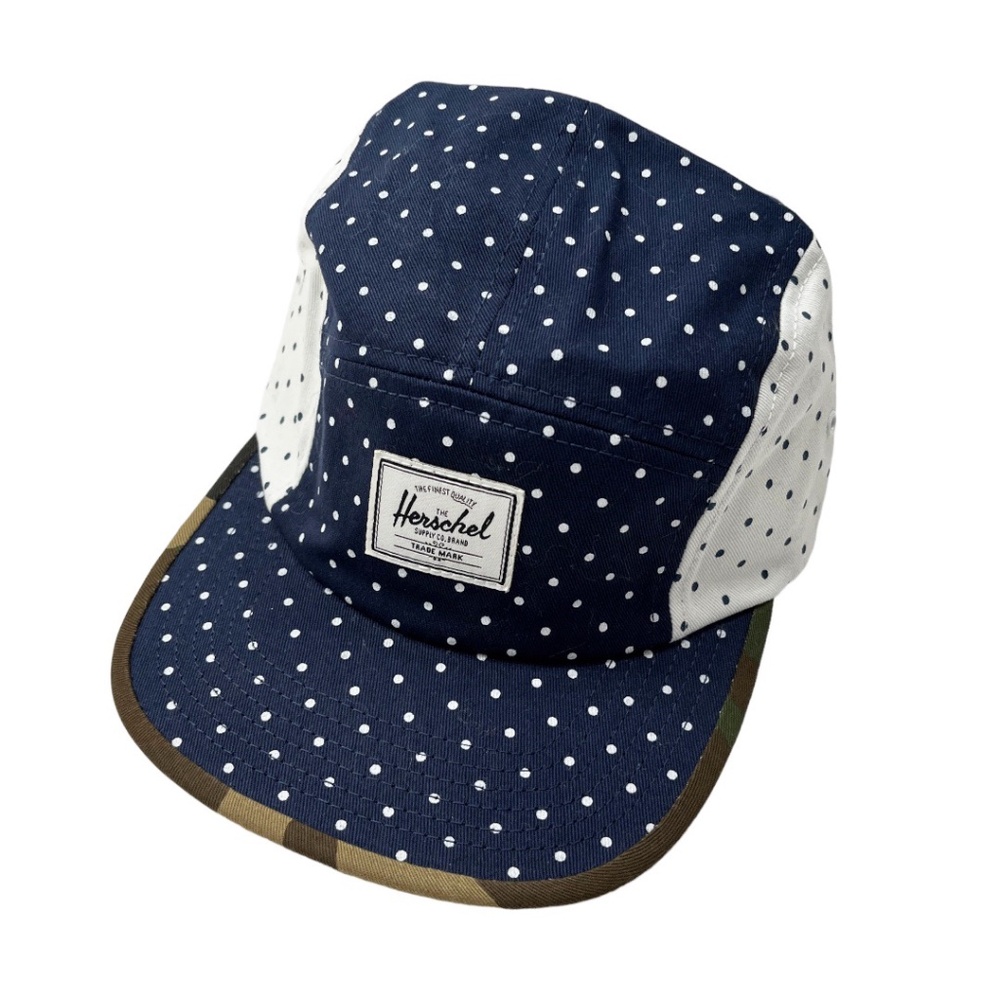 Nwot Herschel Glendale 5-Panel Cap Micro Polka Dot With Camo Trim